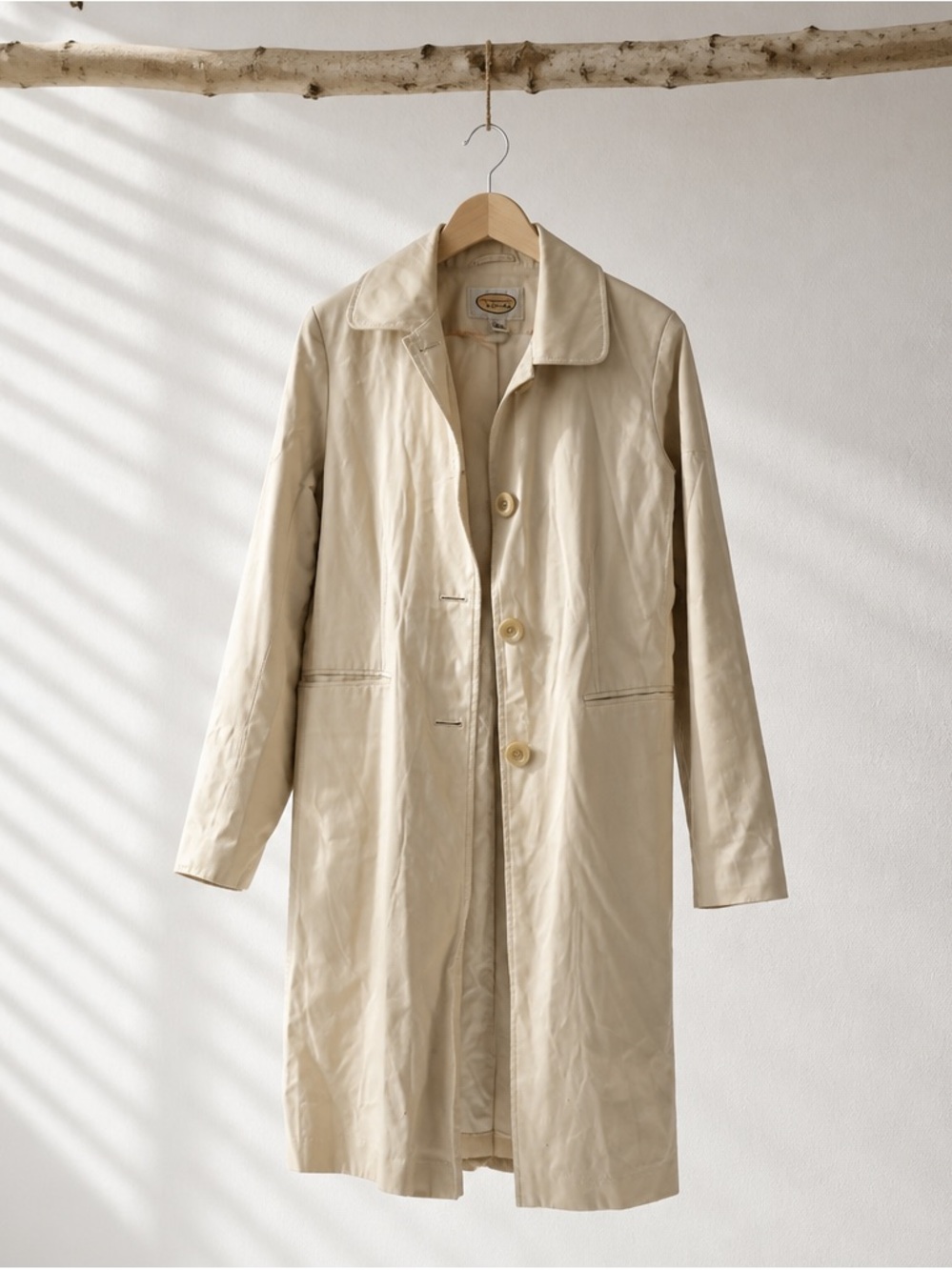 Vintage Talbots Classic Cream Trench Coat - Women's Long Button Front Jacket